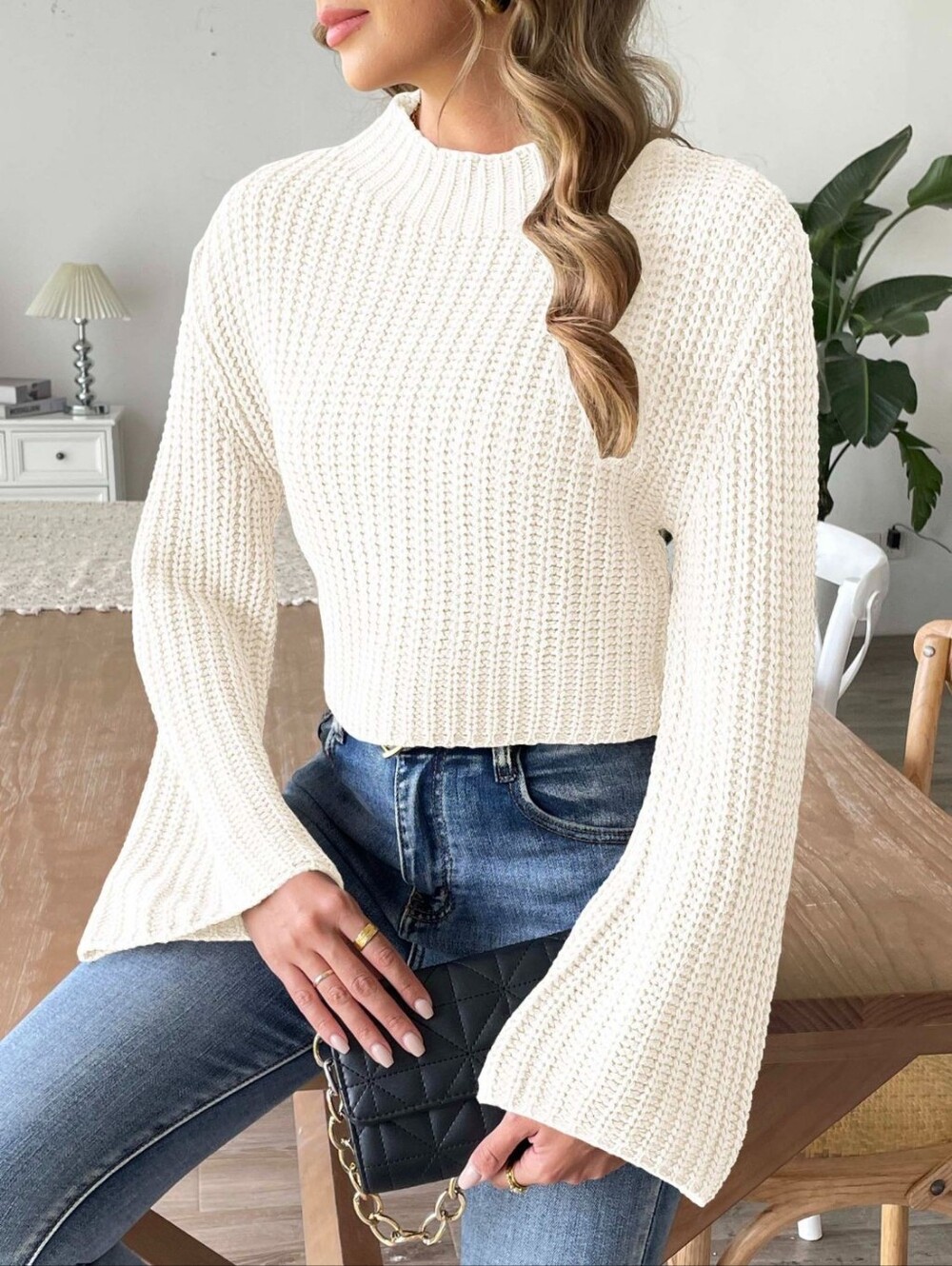Frosted Grace Mock Neck Sweater - Ivory